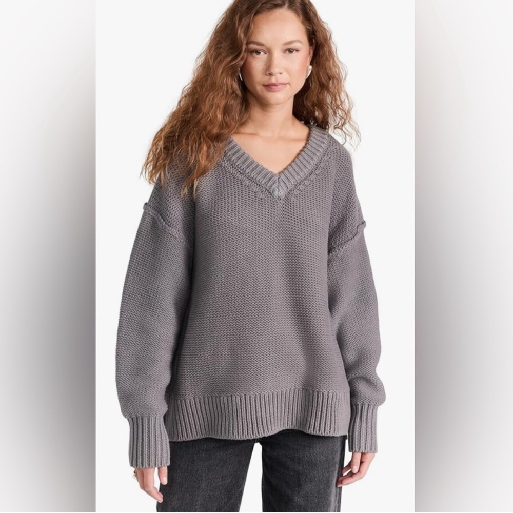 Free People Alli V Neck Sweater in Titan Gray